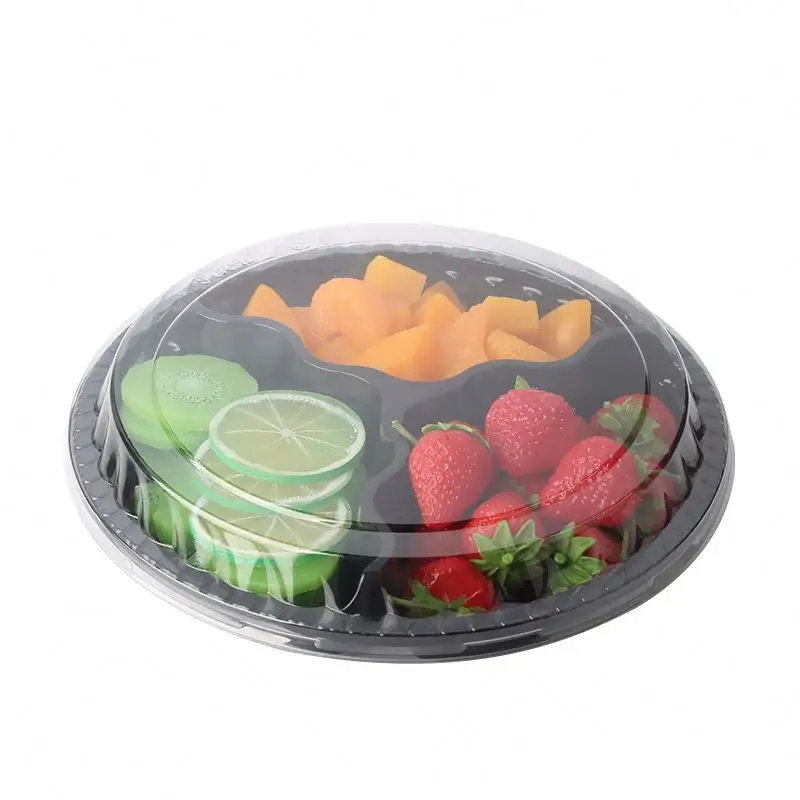 Büyük taze meyve salata 800g yuvarlak üç ızgara kesim kutusu çeşitler ambalaj kutusu kapaklı sandviç tabağı tepsiler