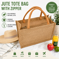 Sac fourre-tout en jute écologique avec logo personnalisé, fermeture éclair, vente en gros, sac d'épicerie en toile de jute naturelle avec poignées rembourrées