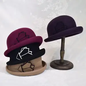 Fashion new bowler derby hat 100% wool felt hat embellishment double mold pointy beret hat for women