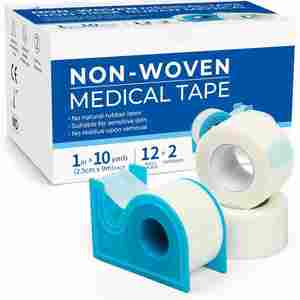 Cinta médica LotFancy, 12 rollos de 1 pulgada x 10 yardas, cintas de papel quirúrgico, cinta de primeros auxilios para heridas, 2 dispensadores incluidos - Product Image 1