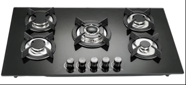 Cuisinière à gaz à cinq brûleurs avec grand panneau en verre trempé 860510mm