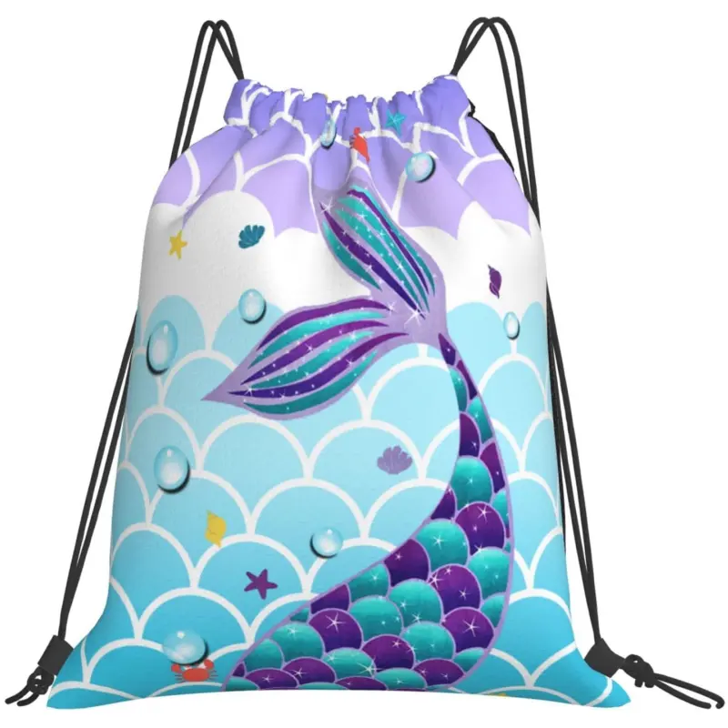 Sacs à cordes de tirage pour fille de la série Mermaid avec ceinture réglable Sac à dos à cordon de gymnastique durable