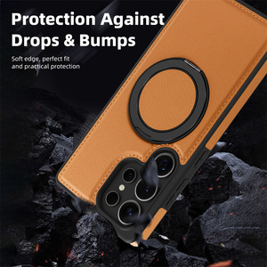 Funda de Cuero de Alta Calidad para Teléfono Samsung S22 S23 S26 <span class=keywords><strong>Ultra</strong></span> S24 S25 Plus, Carga Magnética Inalámbrica con Soporte de Anillo Metálico de 360 Grados - Product Image 6
