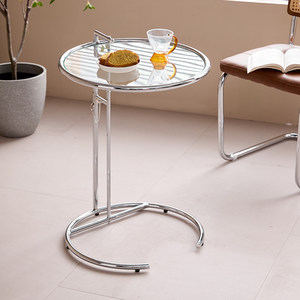 <span class=keywords><strong>Table</strong></span> d'appoint moderne de luxe à hauteur réglable, style nordique, pour salon, en verre et métal chromé argenté - Product Image 5