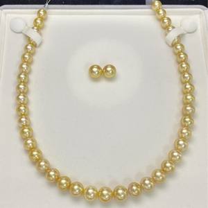 Natural Gold <b>Pearl</b> Necklace <b>Set</b> with 9-11mm Almost Flawless Bright Light Earrings 11-12mm Free Silver Buckle for Parties Gifts - Product Image 1