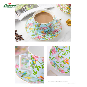 Set di Tazze e Piattini in Porcellana <span class=keywords><strong>Bone</strong></span> <span class=keywords><strong>China</strong></span> con Bordo Dorato per Caffè e Tè, Ideale per Casa e Regalo per il Festival di Metà Autunno - Product Image 4