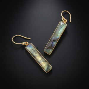 Labradorite Bar Drop <b>Earrings</b> 18k Gold Plated Bezel Set Brass Wholesale Jewelry Women Fashion Dangle <b>Earrings</b> Gift For Mom - Product Image 6