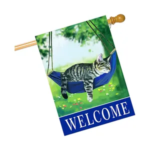 Bahar ev Yard çim dekor tatil için komik bahçe bahçe dekorasyonu hoşgeldiniz kedi bahçe bayrakları dışında 28x40 inç