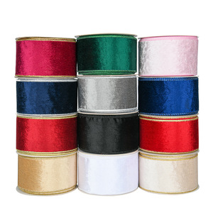 10 Yard/gulung Grosir Pita Beludru Ramah Lingkungan 6.3cm 2.5 Inci dengan Tepi Kawat Besi Emas untuk Dekorasi Pohon Natal dan Karangan Bunga - Product Image 1