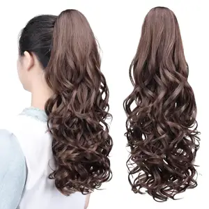 Dark Brown Ponytail Extension Claw For Women Curly Hair Piece 20" Synthetic PonyTail Hair Extensions Straight Chestnut Color