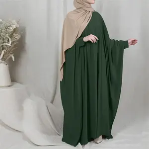 New Multicolor Crinkle Solid Color Nida Jilbab Arab Plus Size Bat Sleeves Muslim Women Prayer Dress Abaya