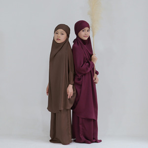 批发迪拜2件套女式头巾连衣裙Abaya穆斯林Khimar Jilbab头顶女孩儿童祈祷Jilbab祈祷Abaya套装 - Product Image 4
