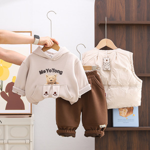 2025 garçons automne hiver dessin animé polaire ensemble épaissi enfants <span class=keywords><strong>gilet</strong></span> décontracté trois pièces tenue garçons ensemble de vêtements - Product Image 2