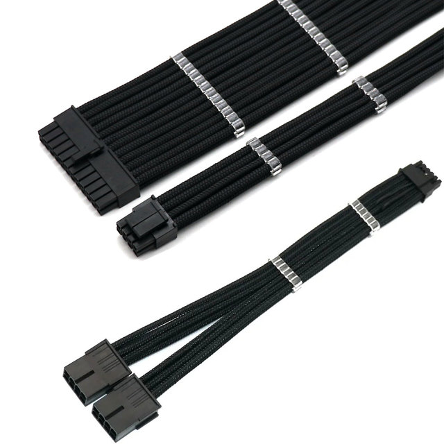 Angitu Premium 4mm PET Sleeved ATX 24Pin MB, 1X4+4Pin, 1x12VHPWR to 2x8Pin ATX3.0 PSU Extension Cable Kit-30cm
