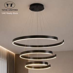 Lustre moderne en métal pour intérieur, LED dimmable avec télécommande, trois anneaux, hauteur réglable, pour salle à manger, salon - Product Image 1