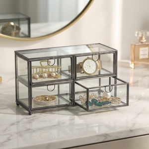 Latest Design Clear Glass Mini Jewelry Storage Box in <b>Black</b> Metal Frame for Storage and Display with Mini Drawers - Product Image 2