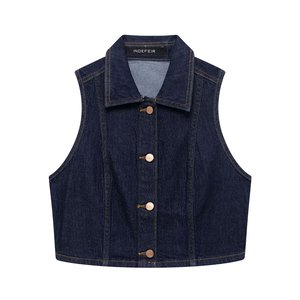 <span class=keywords><strong>Traje</strong></span> vaquero de cintura alta transpirable estilo Vintage americano europeo <span class=keywords><strong>para</strong></span> <span class=keywords><strong>mujer</strong></span>, Chaleco Corto ajustado informal con solapa, cinturón de cintura de poliéster/algodón - Product Image 6