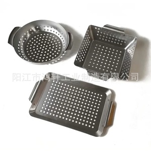 Stainless Steel Square Grilling Pan Perforated Drip <b>Tray</b> For <b>BBQ</b> Oven Vegetable Strainer HX-T001 - Product Image 4