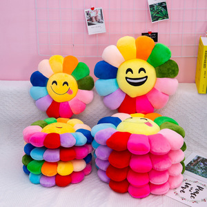 IN STOCK Kawaii Soft Sun Flowers Mat Sofa Plant Cushion Juguetes Toy Expression Colorful Plush Rainbow Sunflower <strong>Pillow</strong> - Product Image 3
