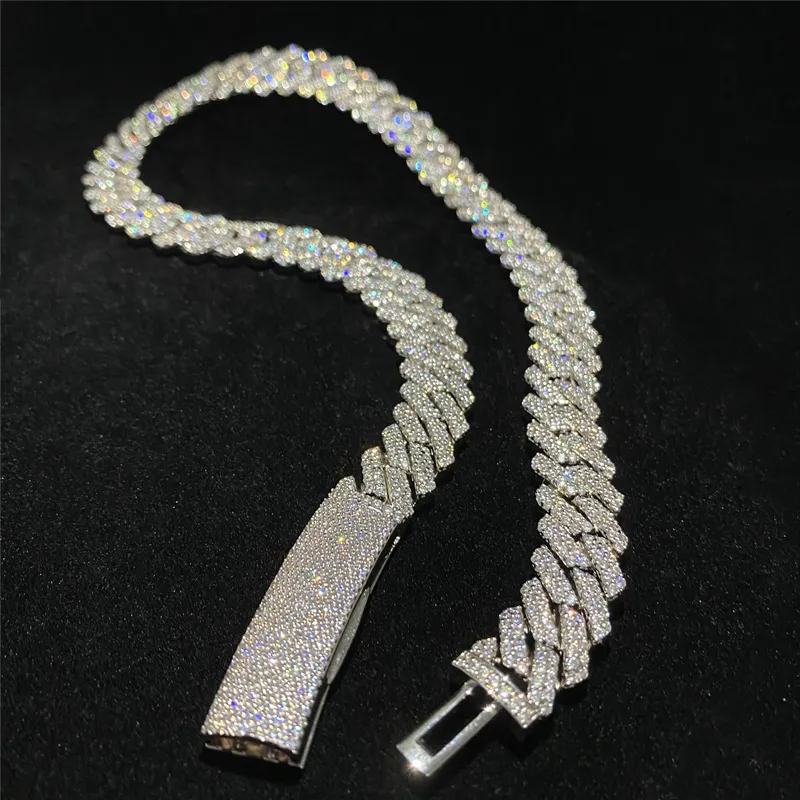 Wholesale 10mm 12mm 14mm Mens Hip Hop Iced Out Diamond Cuban Necklace 925 Sterling Silver D Color Moissanite Cuban Link Chain