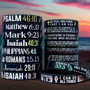 Pulsera de silicona elástica cristiana adecuada tanto para hombres como para mujeres Pulsera de silicona con escritura bíblica se puede personalizar