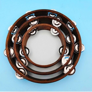 Wholesale Vintage Brown Wooden Tambourine With Single Row Paired Metal Jingles Orff Percussion Instrument For Performance - Product Image 4