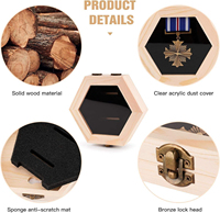 Boîte de présentation hexagonale en bois massif pour médailles, décoration murale, vitrine de rangement pour médailles, vente en gros OEM