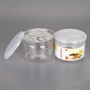 Maysure lata de lata aberta fácil de plástico 280ml, frasco de anel de puxar limpo com tampa de alumínio para frutas secas/potes transparentes para animais de estimação