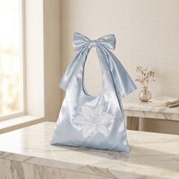 Sac fourre-tout de luxe en satin de soie avec nœud, broderie florale personnalisée de perles, grande capacité, sac à bandoulière élégant pour femme 35*25cm