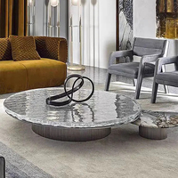 Table basse en acier inoxydable ondulé pour salon de villa italienne, table basse moderne de luxe léger en cristal transparent