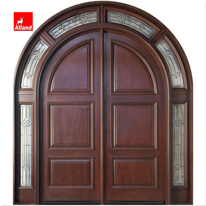Porte d'entrée principale en bois massif de luxe pour homme, design traditionnel à double porte, arche rayonnante, porte extérieure à battants pour villa - Product Image 3