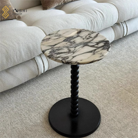 Table basse en bois massif avec marbre Calacatta Violet, design moderne et minimaliste, sur mesure, pour salon, hôtel, bar, par Yushi Group
