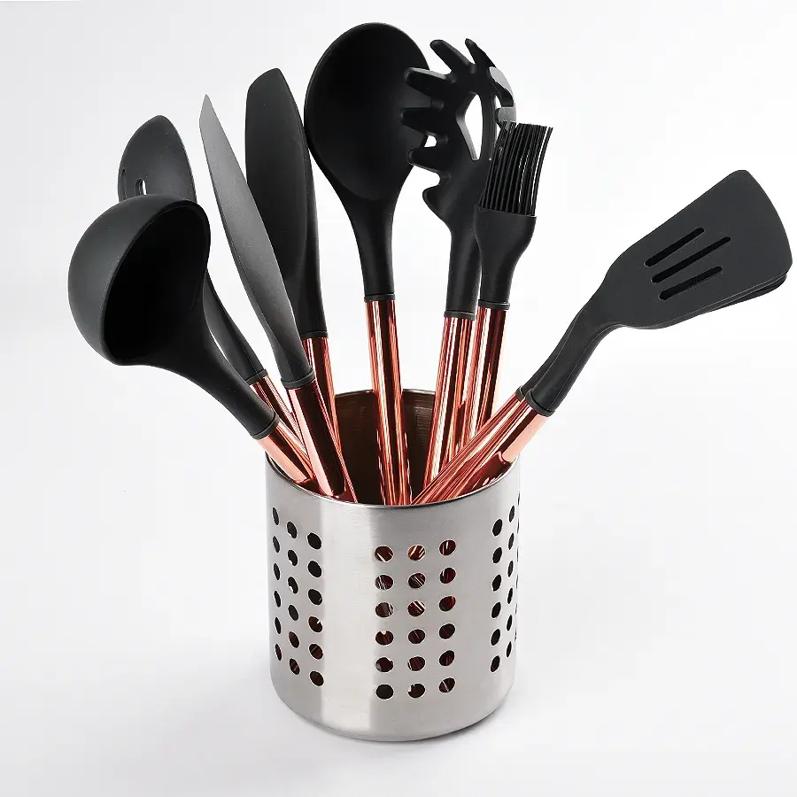 Wholesale Kitchen Accessories 9 Pieces Nylon Cooking Tools With Rose Gold Handle