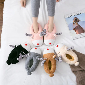 Toboggans d'intérieur animaux mignons personnalisés pour dames pantoufles ours en peluche doux avec fourrure pour l'hiver maison chambre à coucher - Product Image 2
