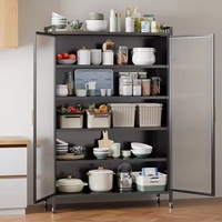 Prix de gros grande capacité multicouche métal cuisine plat bol anti-poussière armoires de rangement étagère organisateur avec porte roues