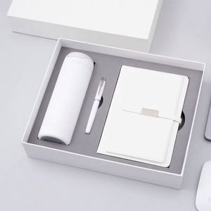 Custom Diary Luxury White PU Leather Notebook Gift Box Set Business Gift Thermos Cup <b>Journal</b> Gift Set With Pen and Water Bottle - Product Image 1