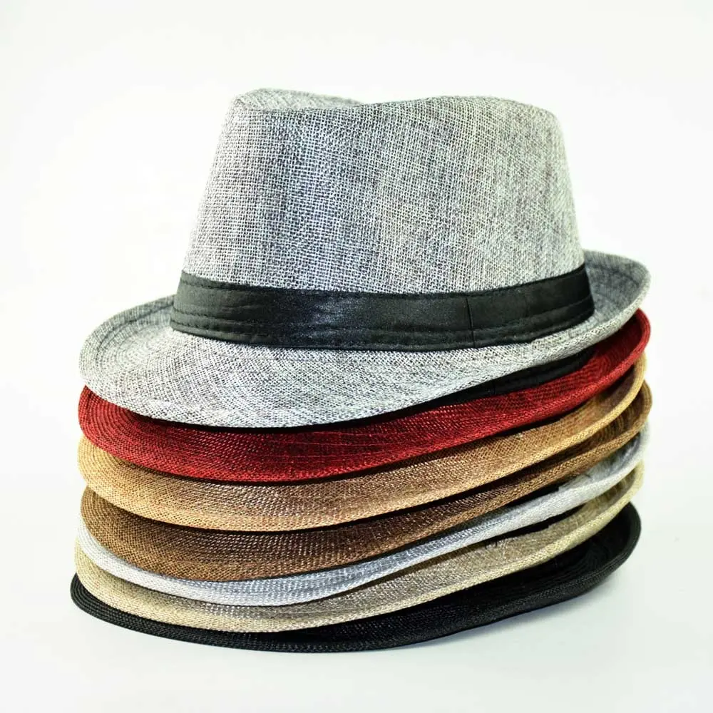 OEM Custom Men Fedora Hat Spring Summer Cheap Polyester Plain Beach Panama Fedora Hat
