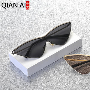 Lunettes de soleil papillon Qian Ai pour femme, monture dorée, verres en acétate, protection UV 100%, couleur Ocean Powder, type 3, pare-soleil - Product Image 1