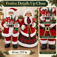 Poupées de Noël debout en plaid de 45 cm (17,7 pouces) du couple Monsieur et Madame Père Noël avec plateau cadeau – Décoration en gros