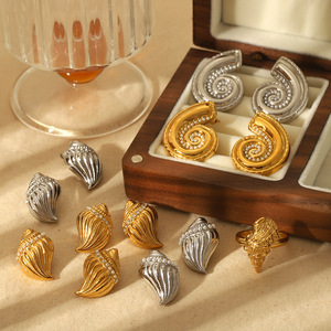 ต่างหูทรงหยดน้ำไทเทเนียมสตีลเคลือบทอง 18k ลายเปลือกหอย สไตล์ยุโรป ขนาดใหญ่ โดดเด่น เหมาะสำหรับงานปาร์ตี้ - Product Image 2