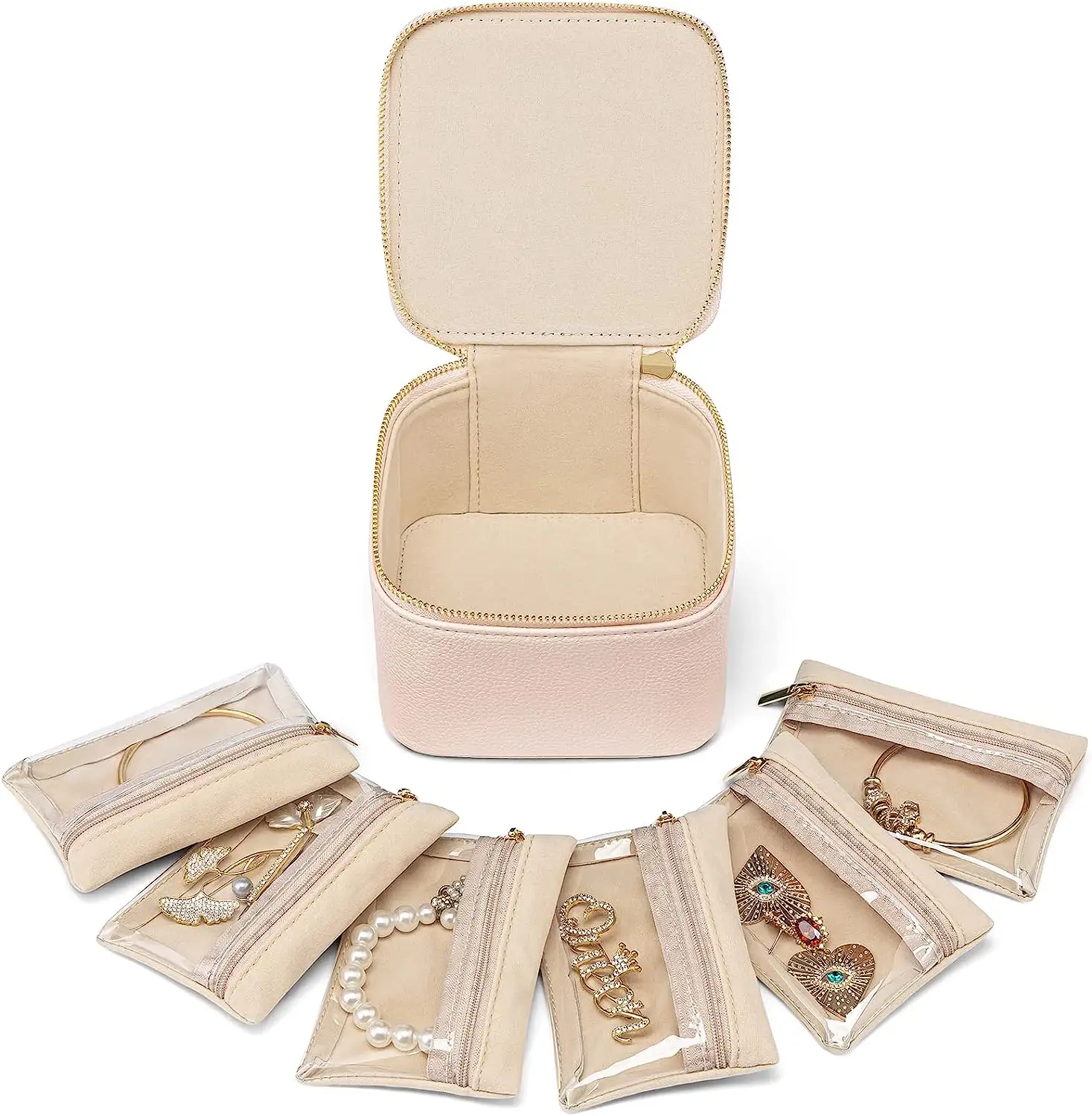 Organizador de caja de embalaje de joyería de cuero de viaje para collar, pendientes, soporte de joyería personalizado