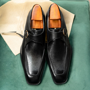 รองเท้าหนังแท้แบบ Monk Strap สำหรับผู้ชาย หัวแหลม สีพื้น ปิดด้วยหัวเข็มขัด เหมาะสำหรับใส่ทำงานทุกฤดู พื้นรองเท้าทำจากยาง - Product Image 6