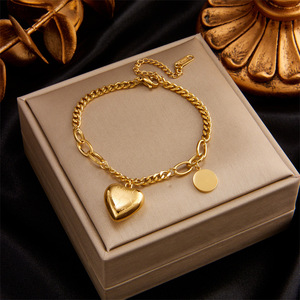 European American Style Minimalist Multi Layer Chain Heart Circle Smiley Butterfly Eye Pendant Titanium Steel Bracelet For Women - Product Image 4