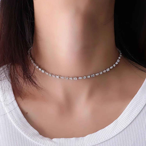 Multi Shape Moissanite 925 Silver Tennis <b>Necklace</b> Dainty <b>Statement</b> Design Elegant Anniversary Engagement Party Jewelry Style - Product Image 2