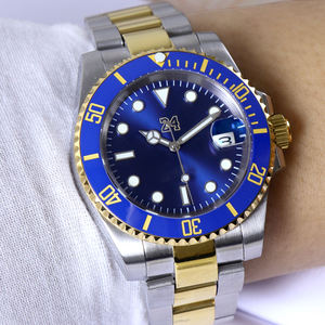 Montre mécanique personnalisée MINUTETIME avec logo, pour homme, de luxe, pour la natation, bleue et or, mouvement NH35, 10 bars/100 mètres, montre de plongée - Product Image 3