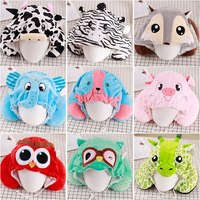 Coussin de cou Portable en forme de U à capuche, cordon de serrage réglable, peluche paresseux, raton laveur, Animal, pour voyager et dormir