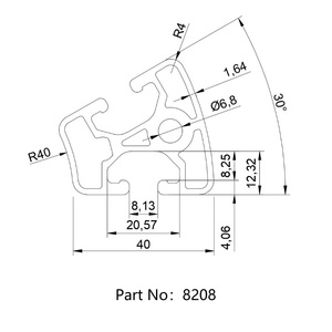 ผู้ผลิตจีน 8209 โปรไฟล์อะลูมิเนียมร่อง T ขนาด 40 มม. ร่องโค้ง 45 องศา รุ่น 40 ซีรีส์ มีมุม 30 45 60 องศา - Product Image 5