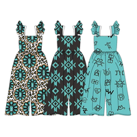 Pakaian Kasual Bambu Kustom Grosir untuk Anak Perempuan, Romper Satu Potong Tanpa Lengan Motif Bunga Hawaii, Dapat Dicuci, dengan Ruffle