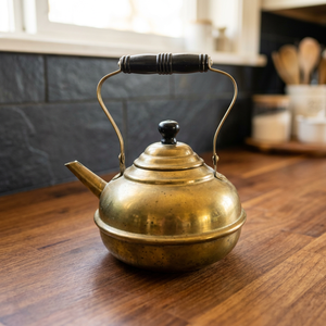 Vintage Brass Tea Kettle With <b>Lid</b> And Black Handle Water <b>Pot</b> Kettles Metal Design Style - Product Image 2