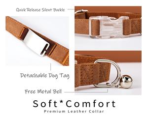 Correa de perro de cuero de gamuza personalizada, mascota marrón silenciosa con etiqueta de metal desmontable con nombre grabado, collar de gato personalizado - Product Image 4